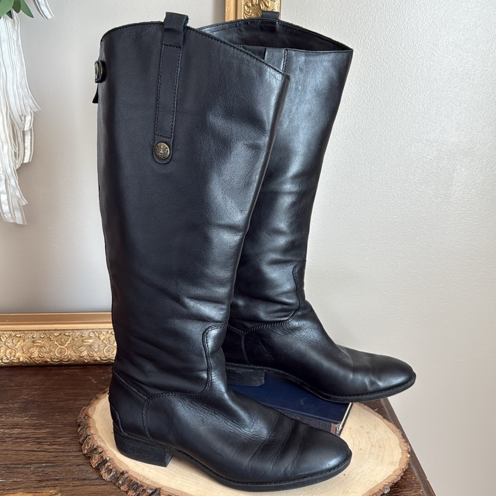 Sam Edelman Black Leather Knee-High Heeled Boots